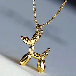 Gold Playful Balloon Dog Pendant Necklace